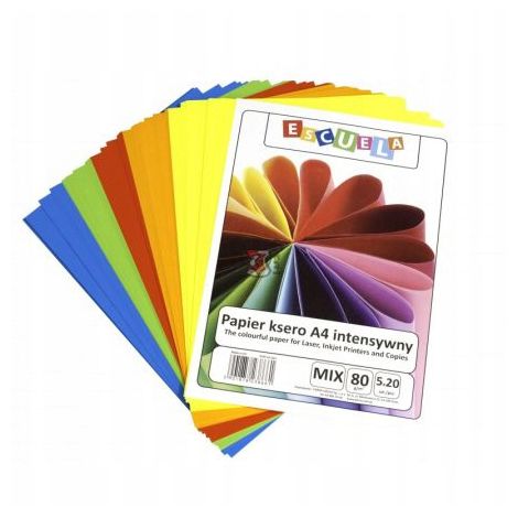 Papier ksero Escuela A4/5 kolorów x 20/80g intensywny